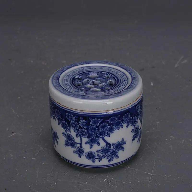 3.1" Collect Chinese Qing Blue White Porcelain Flower Bird Incense Burner