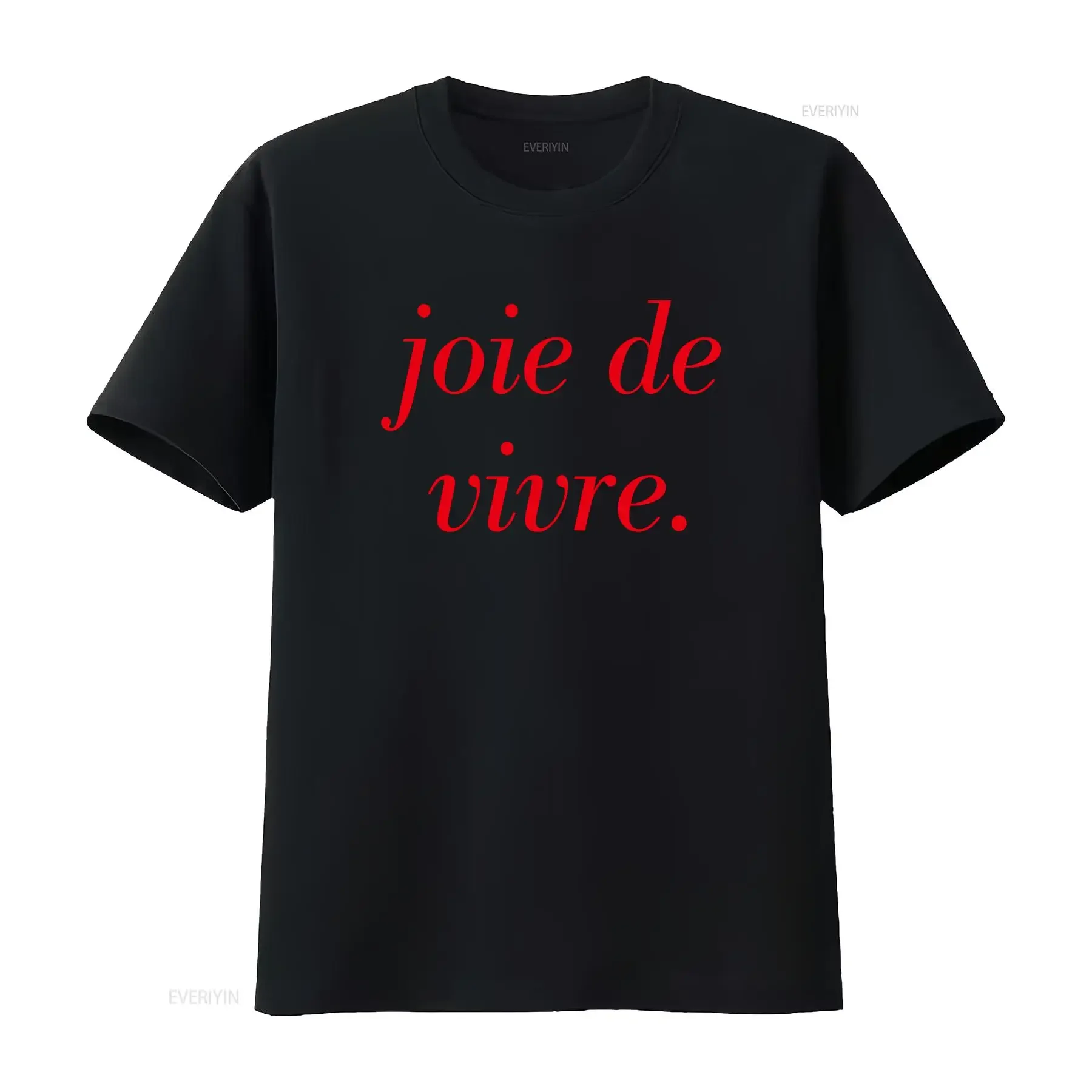 T-shirt streetwear décontracté avec slogan minimaliste « Joie de Vivre » à la française, imprimé vintage, lavé, confortable et légèrement stylé