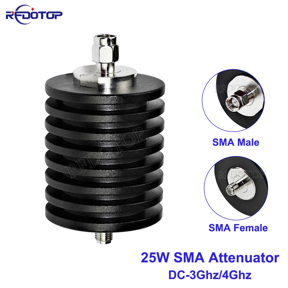 25W DC-3Ghz/4Ghz SMA Male Plug to SMA Female Jack Connector Attenuator RF Coaxial Power 1/2/3/5/6/10/15/20/25/30db/40db 50 Ohm