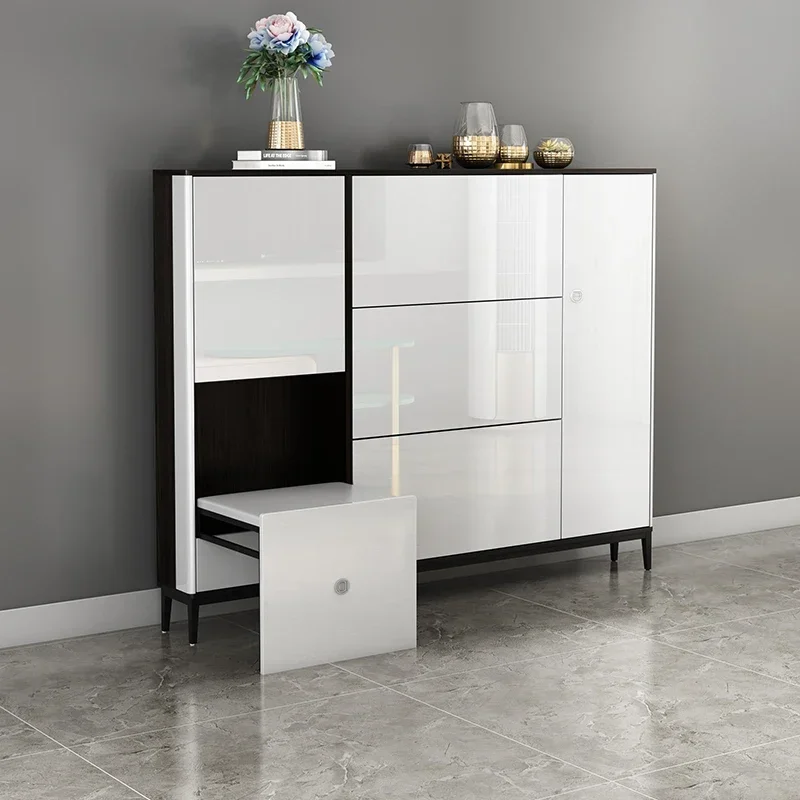 light luxury ultra-thin shoe cabinet 17cm with stool tipping bucket storage large capacity