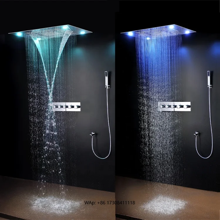 

600X 800mm large double rain waterfall handheld shower/LED shower set with multi-function nozzle