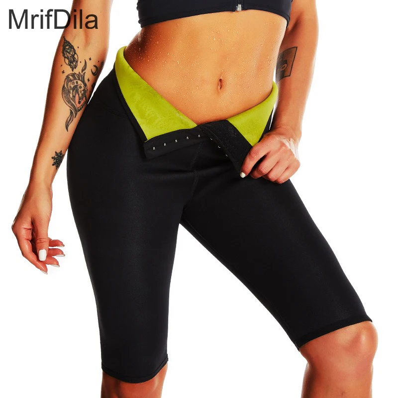 

MrifDila High Waisted Compression Buckles Sauna Shorts Women's Sweat Pants Weight Loss Fat Burning Waist Trainer Body Shaper