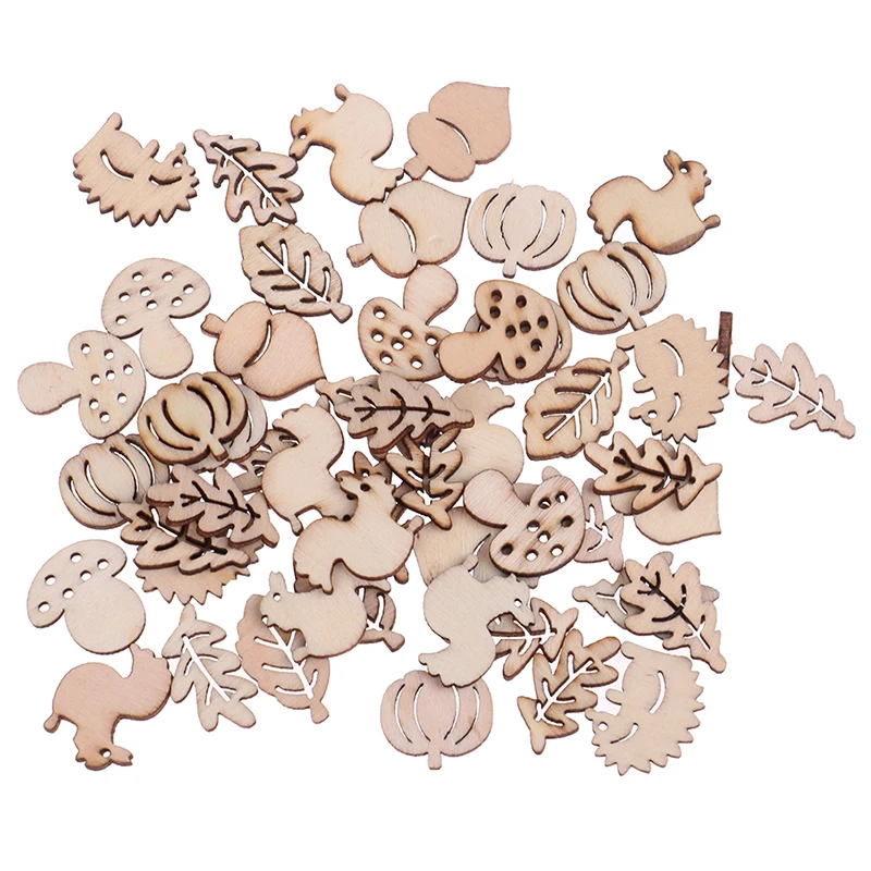 Mélange d'artisanat en bois, feuille d'écureuil en forme de champignon, hérisson, décoration de maison, 50 pièces