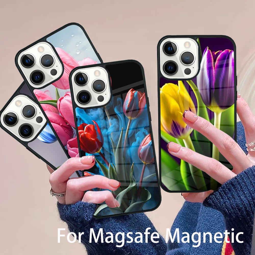 

Tulip Flower 1 Phone Case Magesafe Magnetic Wireless Charge Cover For IPhone 16 11 12 13 14 15 Pro Max Plus Mini