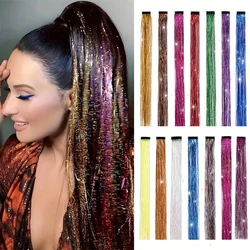 2PCS 22inch Long straight Glitter Colorful Clip In Hair Extension Synthetic wig Hairpieces DIY Christmas Cosplay party girl hair
