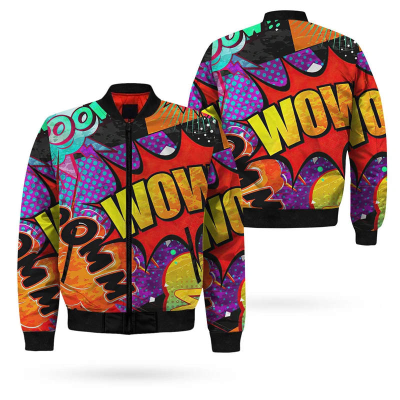 2024 New Mens Bomber Jacket Street Graffiti Letter 3D All Over Printed Zip Tracksuits Unisex Casual Zipper Jackets Clothing Tops