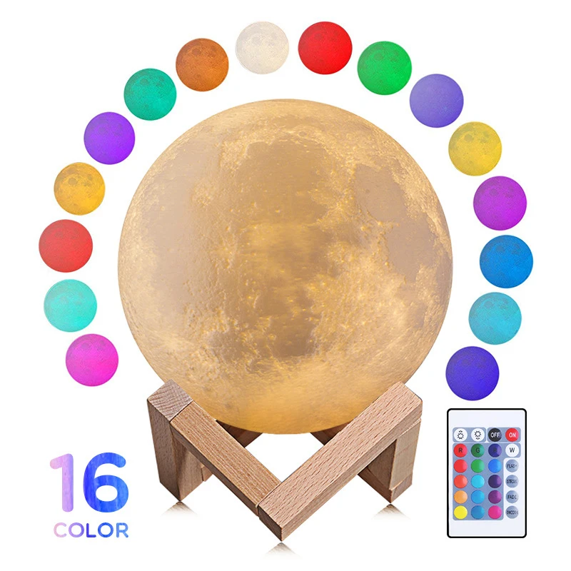 

3D Moon Lamp 16 Colors LED Night Light Moon Light Remote/Touch Control and USB Rechargeable For Holiday