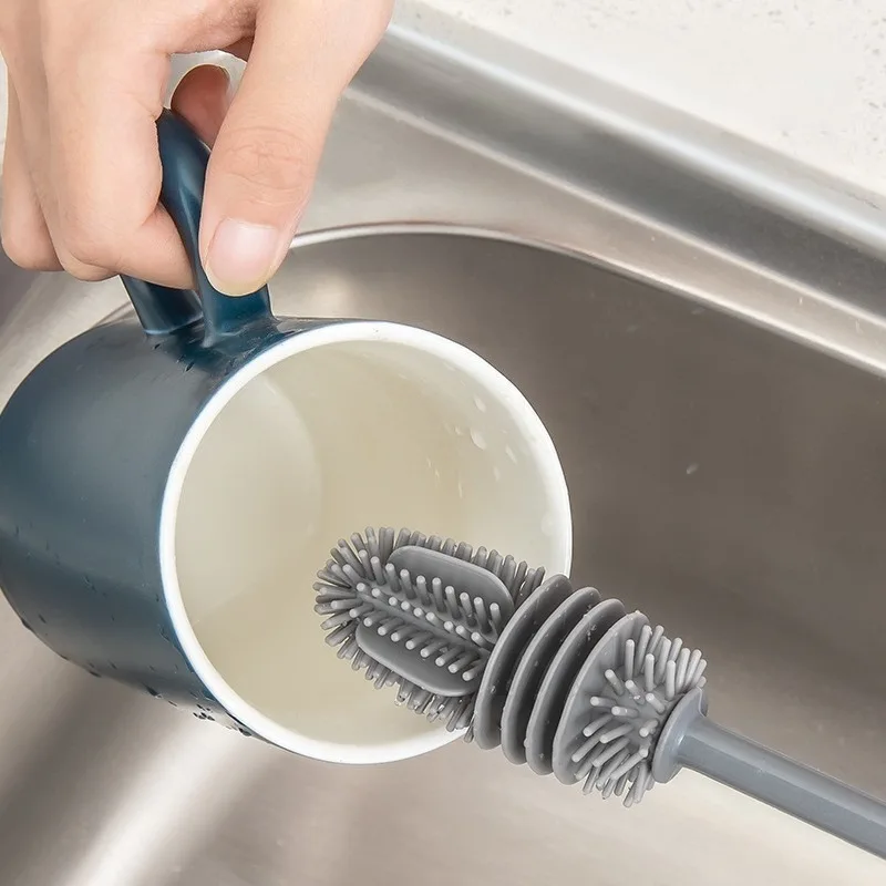 Cleaning Brush Silicone Milk Bottle Brush Cup Washing Glass Cleaning Kitchen Cleaning Tool Long Handle Beverage Bottle Glass Cup