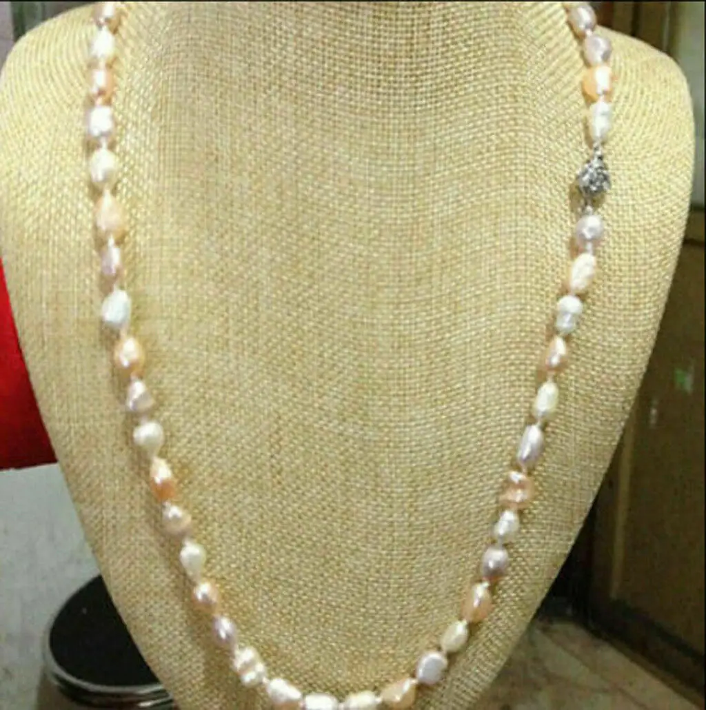 

Natural 7-8mm White Pink Purple Multicolor Freshwater Baroque Pearl Necklace 18"