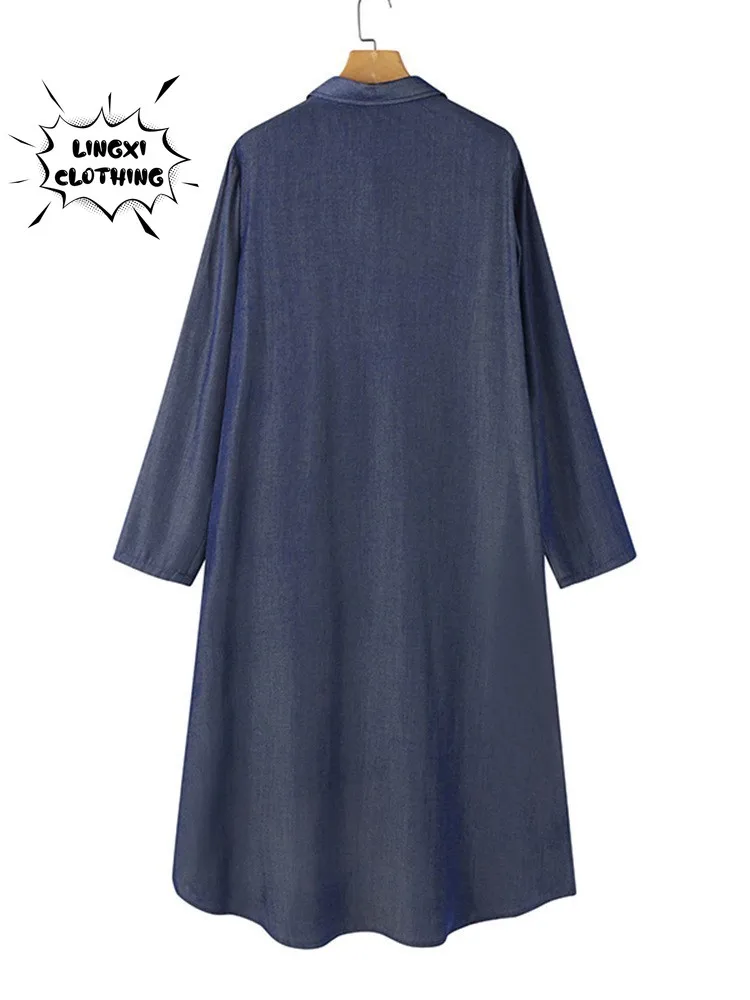 Robe longue décontractée pour femmes, coupe adt, col rond, style de rue, mode coréenne, coton, denim, été, nouveau, 2024