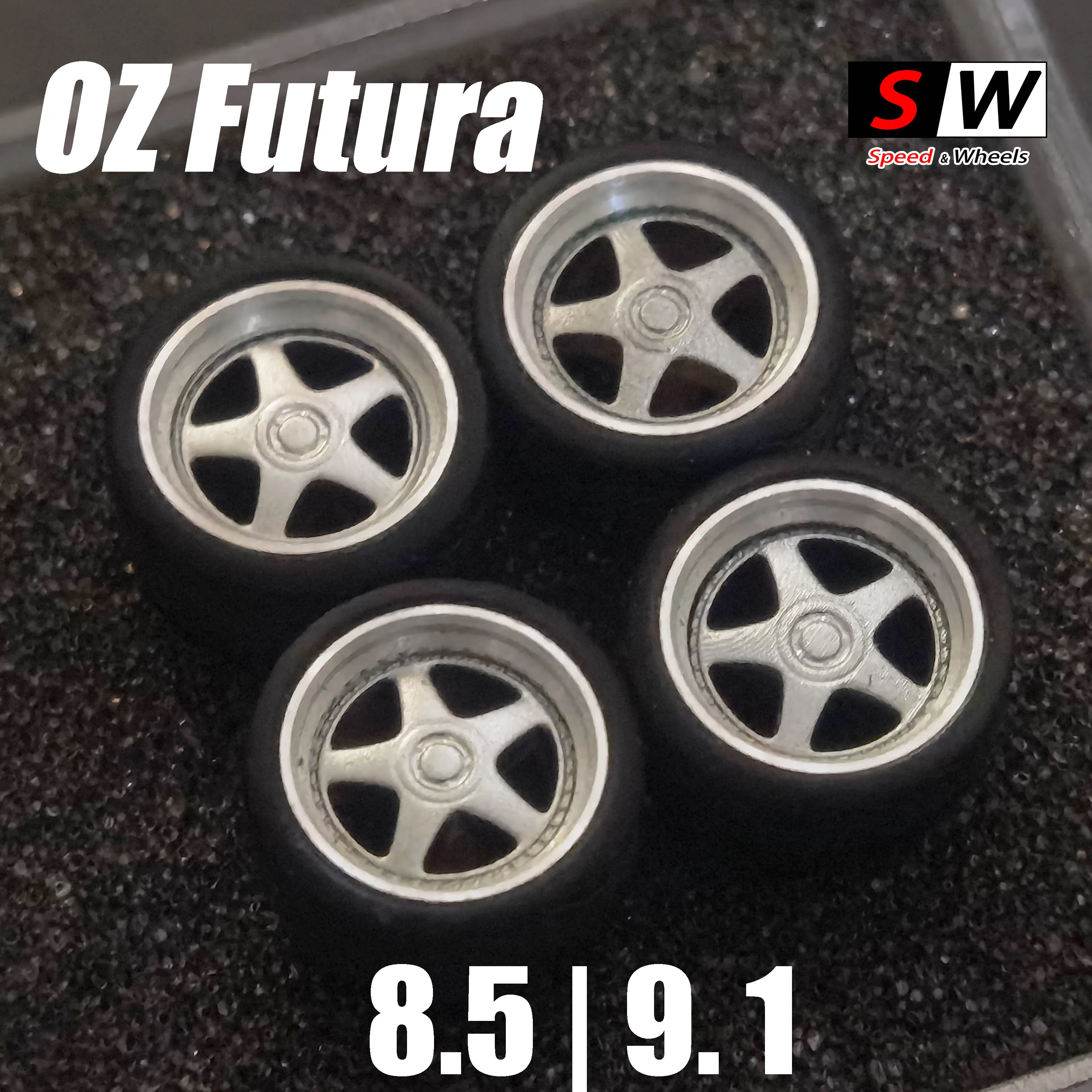 SW 1/64 Wheels 9.3mm 10.3mm 11.1mm Oz Futura Rims W Rubber Tires Metal Polished Edge Attitude Wheels for 1:64 Mini Car Model