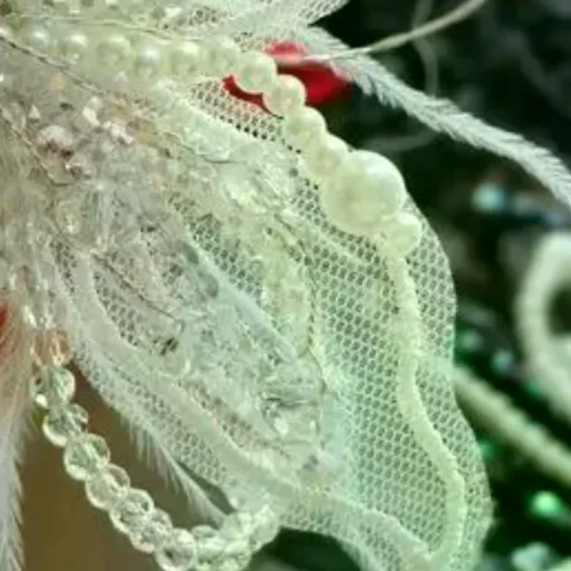 1Pcs Crystal Flower Lace Studded Patch Feather Pearl 3D Organza Flower Patch Twisted Wire Handmade DIY Sewing Decals