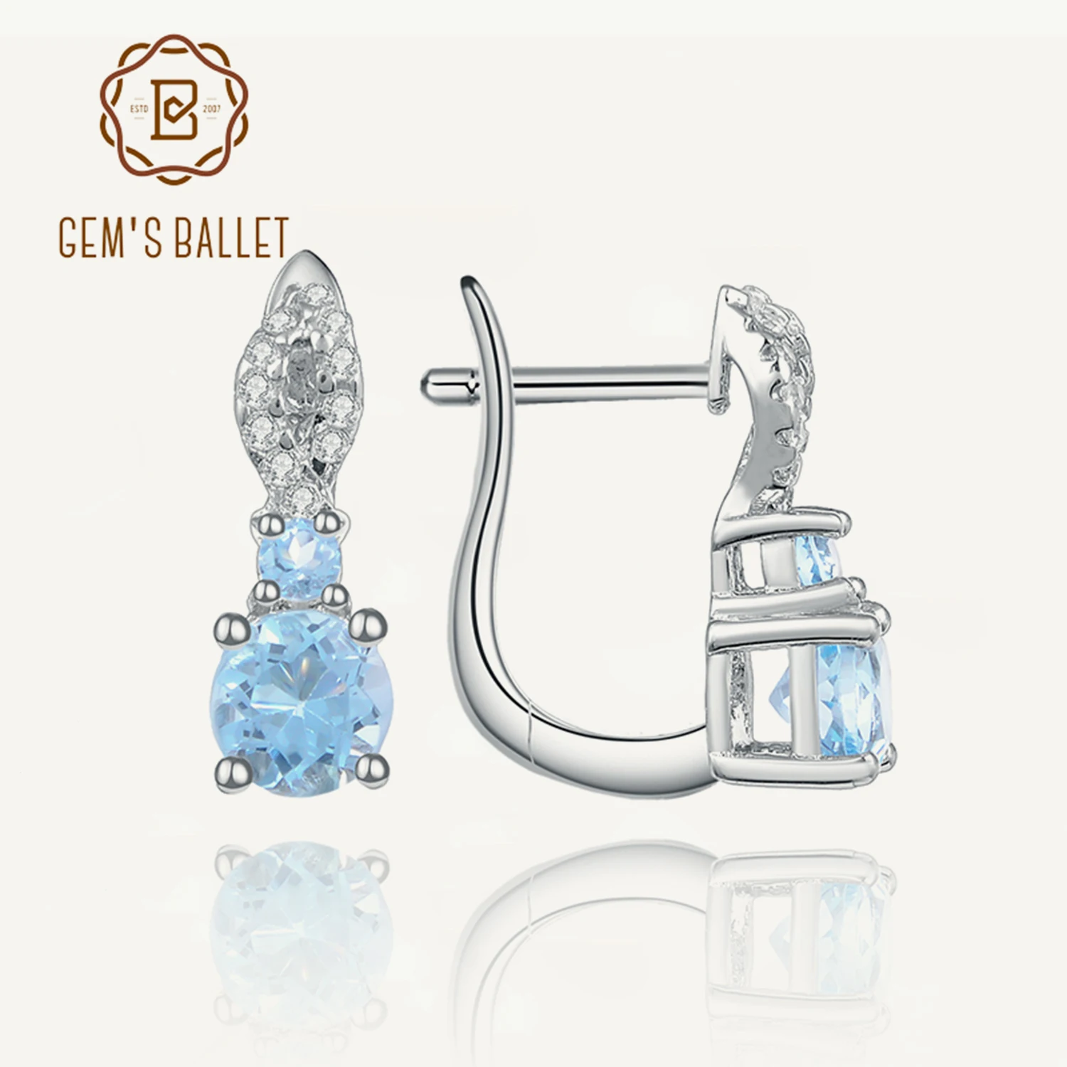 GEM'S BALLETT 6mm Runde Natürliche Himmel Blau Topas Vintage Ohrringe 925 Sterling Silber Birthstone Ohrringe Für Frauen Edlen Schmuck