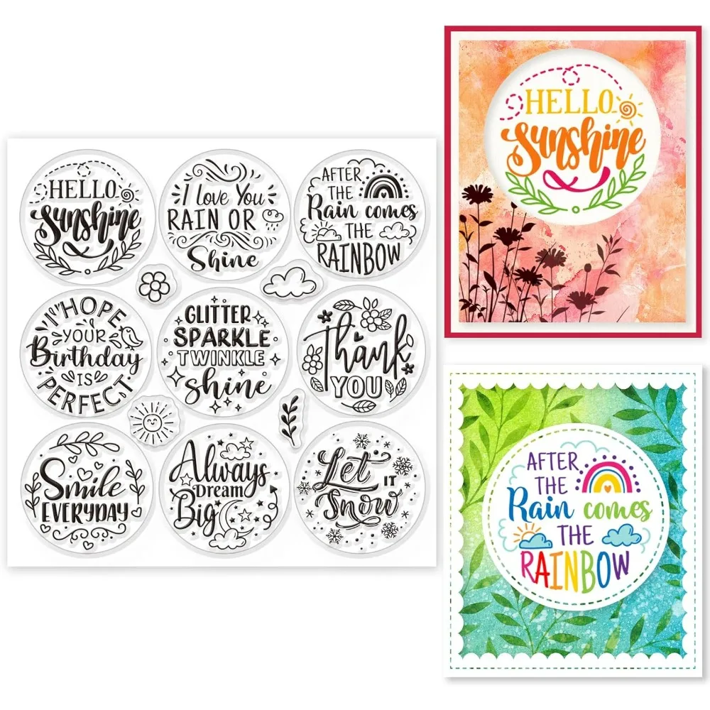 Weather Greeting Text Clear Stamps for Card Making Greetings Sun Rainbow Sentiment Word Transparent Silicone Stamps for DIY