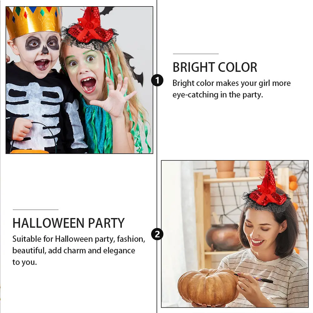 

Набор из 3-х повязок на голову в стиле ведьмы с блестящими пайетками и кружевом, элегантный головной убор для женщин на Хэллоуин, модный аксессуар для фестивалей