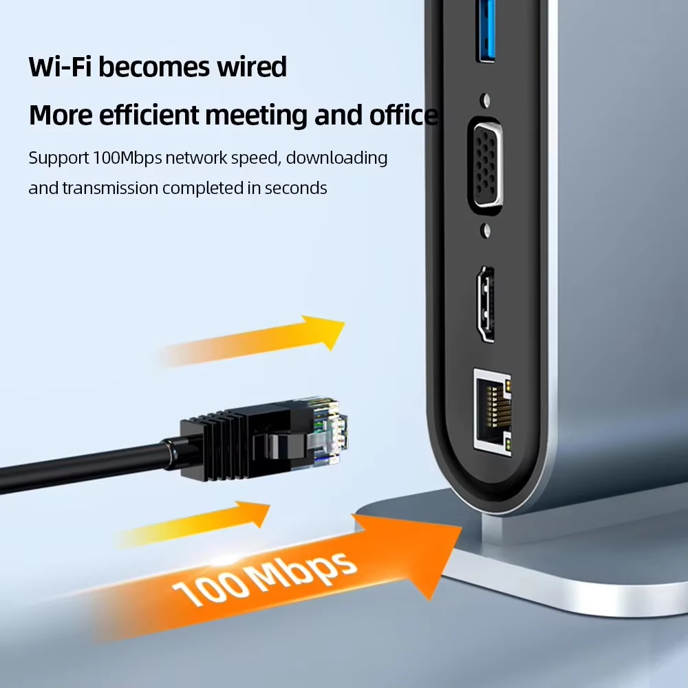 KEBIDUMEI 12 in 1 Docking Station Type-C Vertical HUB HDMI-Compatible 4K@30Hz USB3.0 PD 100W RJ45 SD TF USB Splitter for Laptop