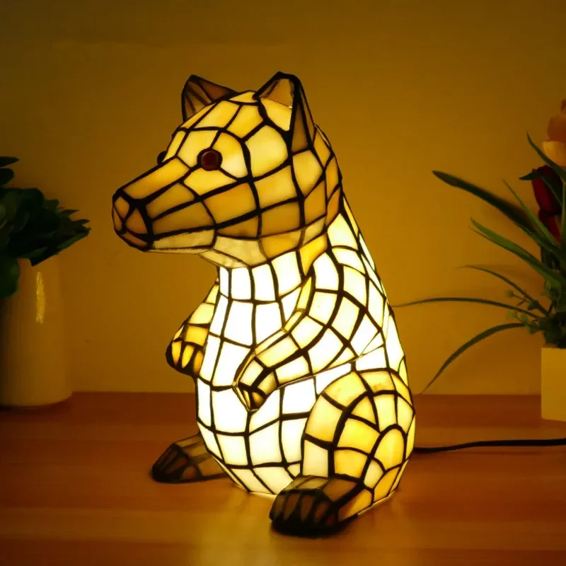 WPD  Tiffany Animal Table Lamp Art Living Room Bedroom Children\'s room Homestay Stained Glass Decoration Desk Lamp