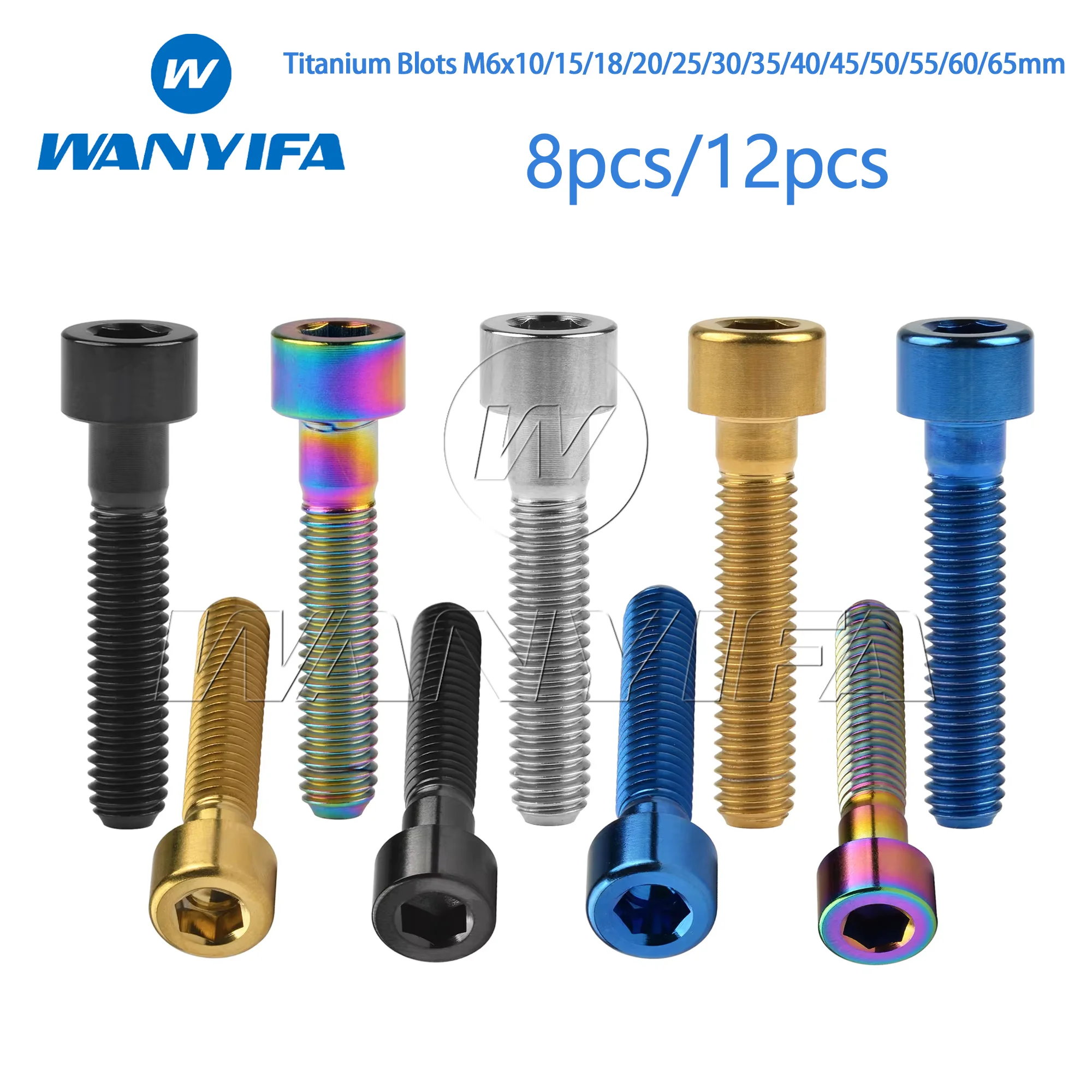 Wanyifa Titanium Blots M6x10/15/18/20/25/30/35/40/45/50/55/60/65mm Hexagon Socket Head Cap Screws for Bicycle 8pcs/12PCS