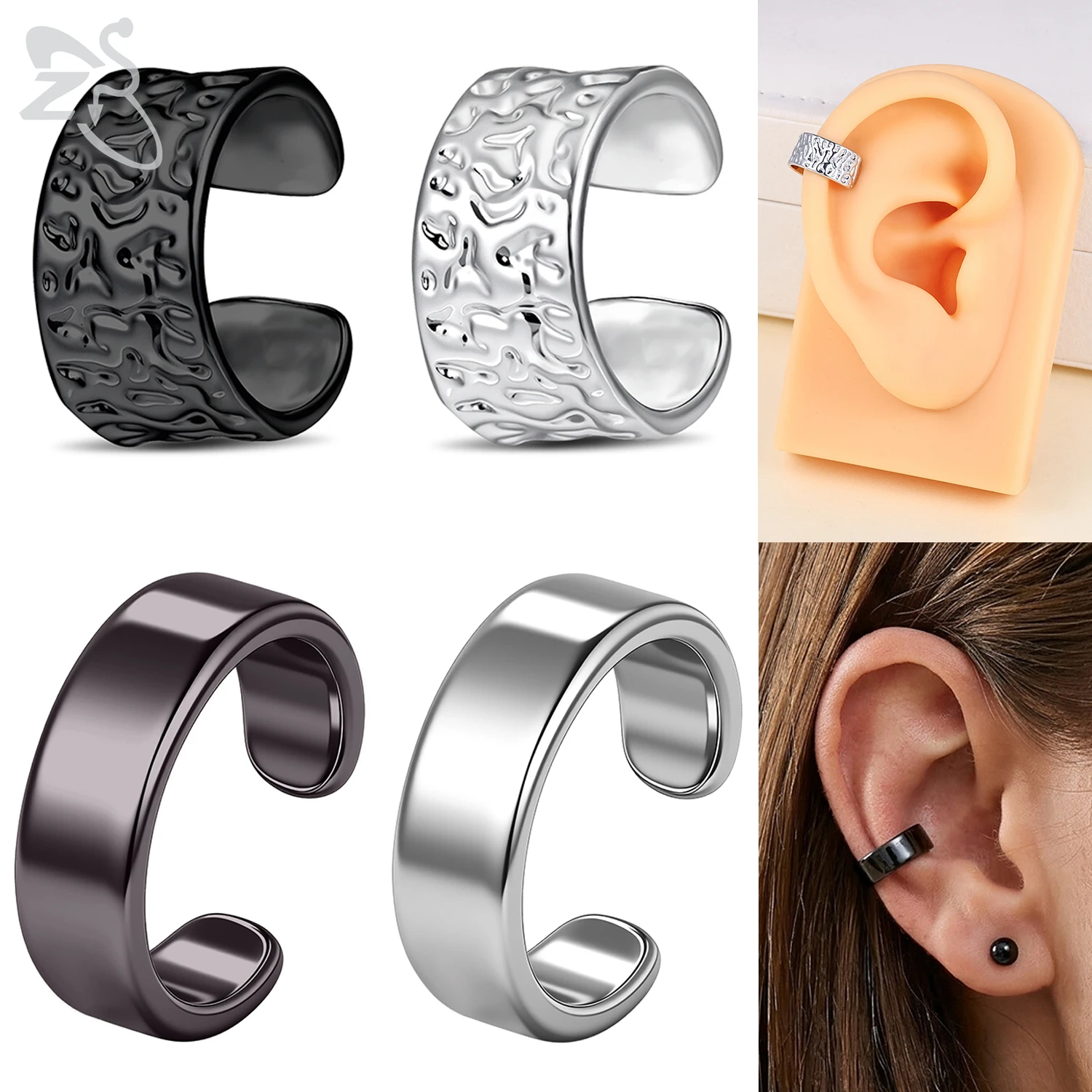 ZS 1 Stück Minimalistische Punk-Clip-Ohrringe für Damen und Herren, Ohrclip ohne Piercing, Hip-Hop, nicht durchstochener Knorpel, Ohrring-Schmuck, 10 mm