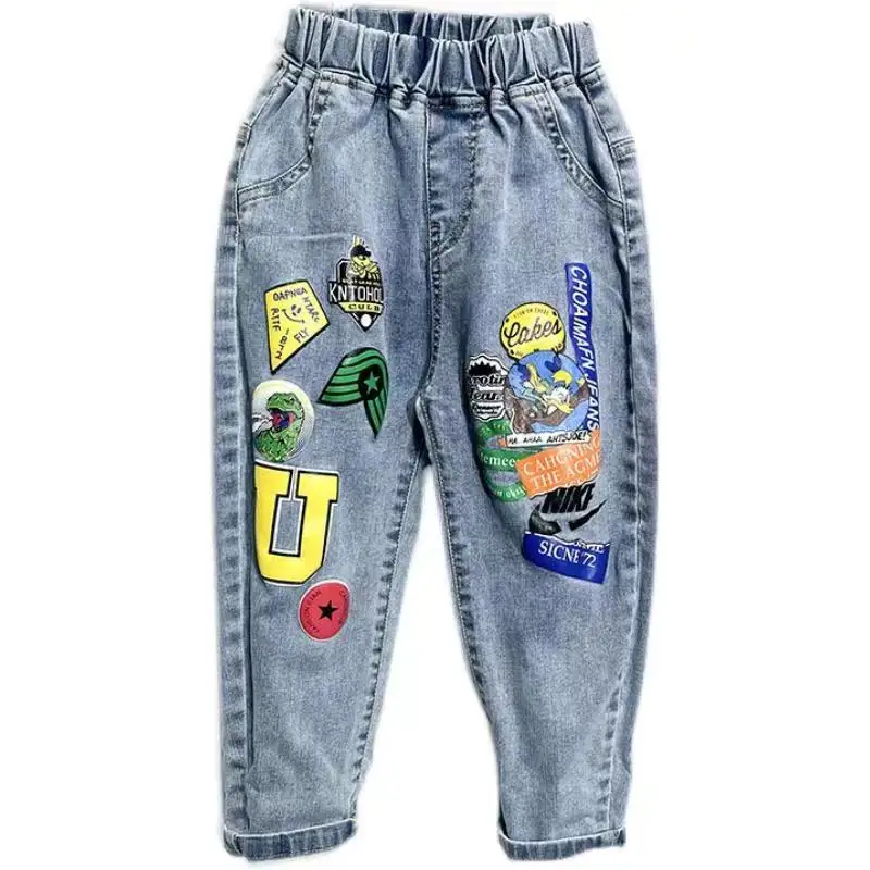 Boys Spring and Autumn Wash Denim Pants 2023 Fashionable New Korean Children\'s Spring And Autumn Versatile Baby Casual Pants