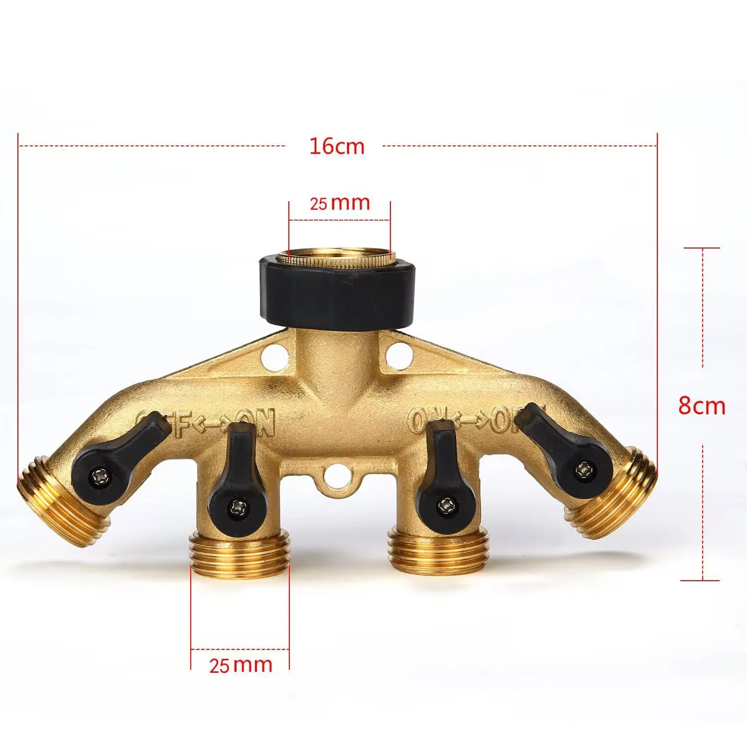4 Way Brass Hose Splitter Connector 3/4 Inch With Shut Off Valves For Multiple Garden Hose Car Cleaning Accessories