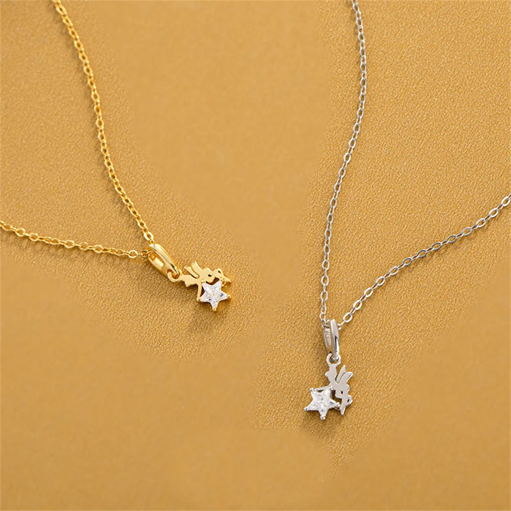 

Корейская женская цепочка на ключицу из стерлингового серебра 925 пробы, пятиконечная звезда с микроцирконом, высококачественное ожерелье со звездой эльфа