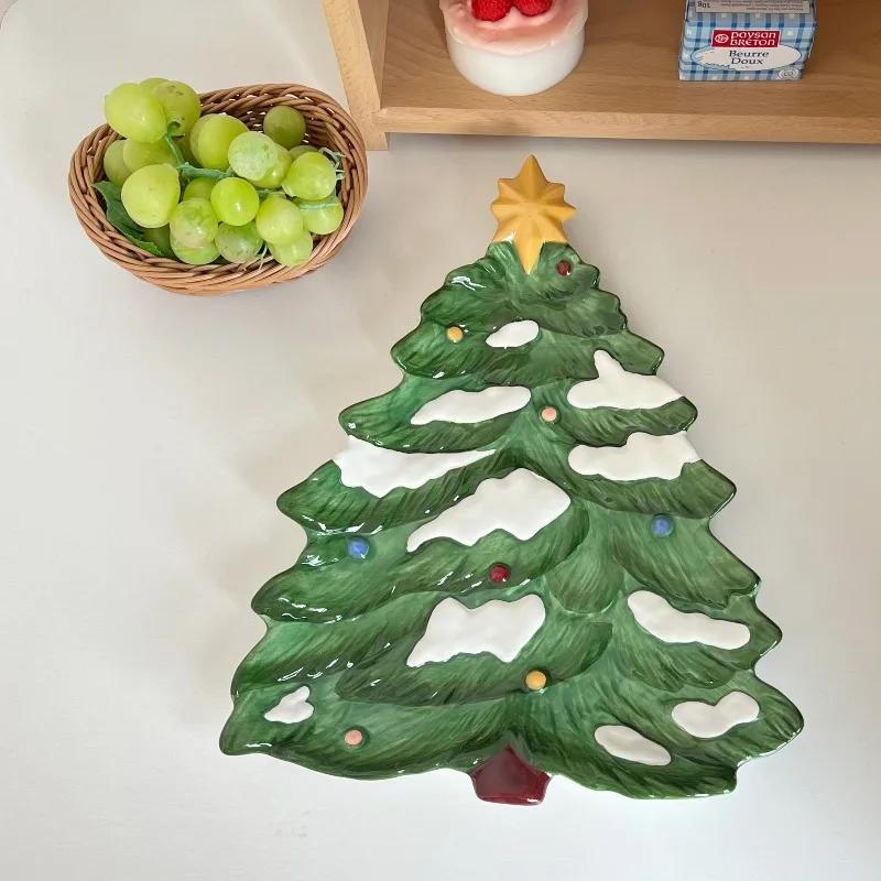 Christmas Tree Ceramic Fruit Plates Elegant Serving Tray Festive Holiday Party Decor Unique Christmas Gift Idea for Friends