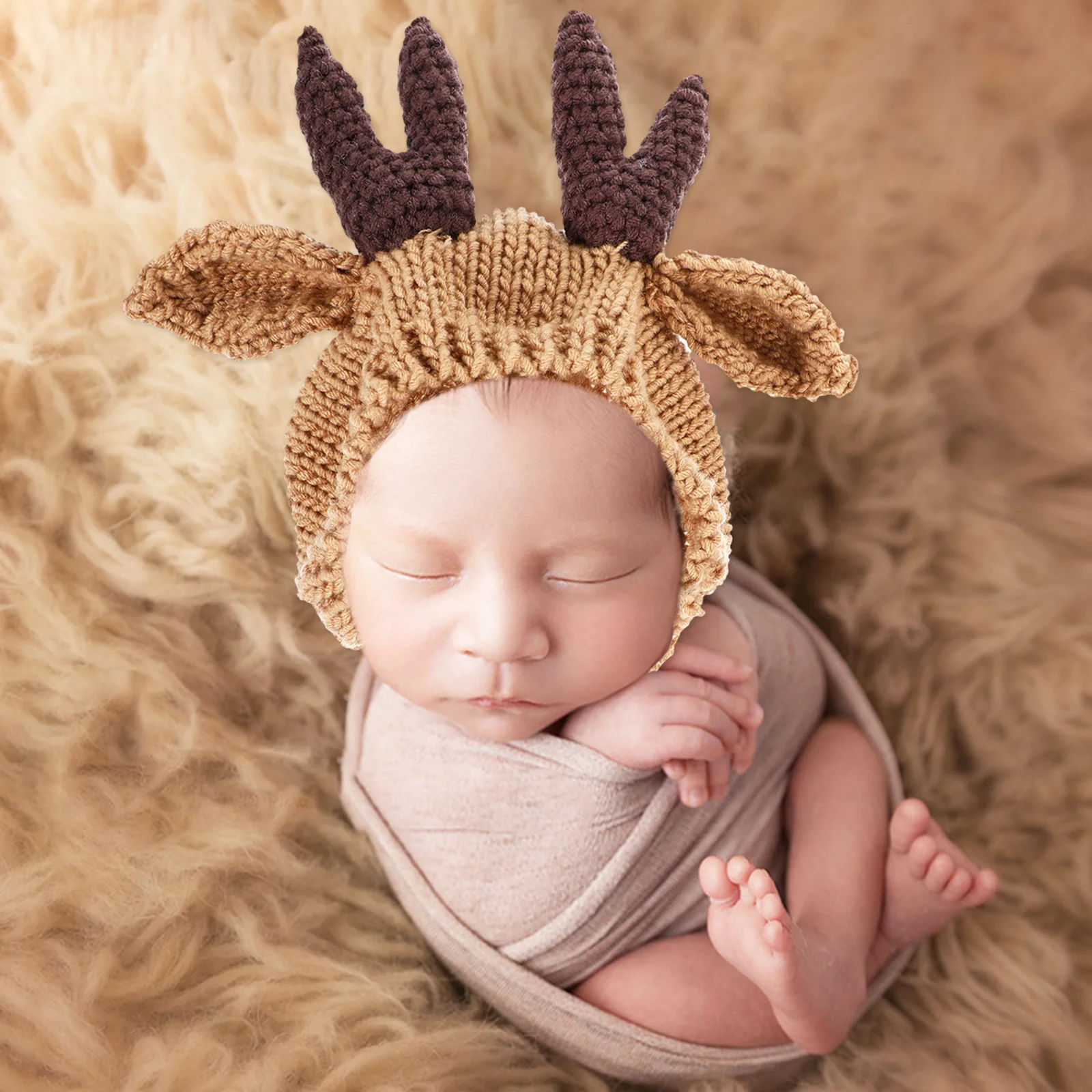 

1 комплект детской зимней вязаной шапки с очаровательным дизайном из рога, теплая ветрозащитная шерстяная шапка для новорожденных, унисекс, маленькая шапка с оленем