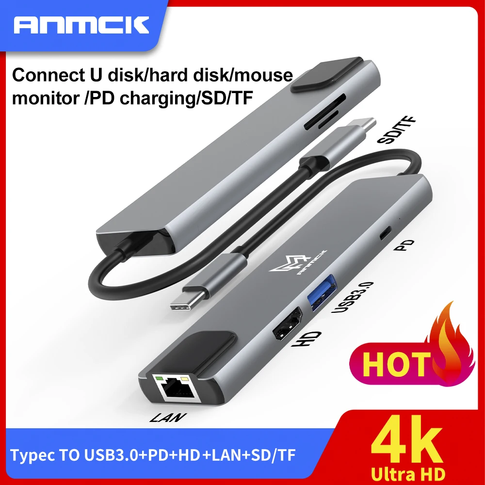Anmck-adaptador dock otg para múltiplas entradas, usb 3.0/2.0, divisor sd, rj45, lan, 4k, hdmi, leitor de cartão, para macbook, huawei