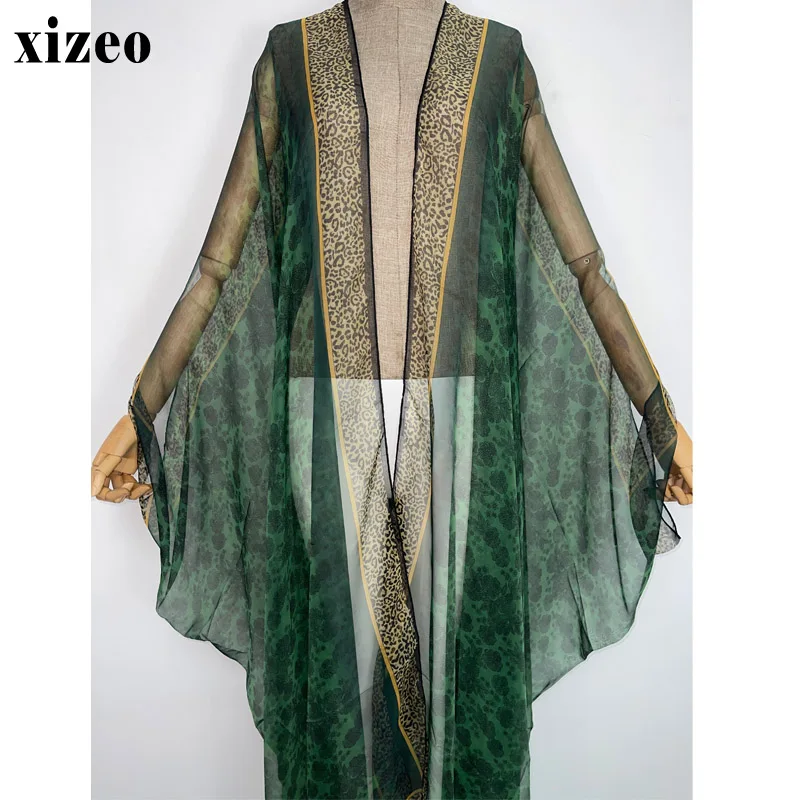 XIZEO Summer beach cover up Women Cardigan fashion sexy Boho African Perspective  long Sleeve Silk feeling Robe kimono Kaftan