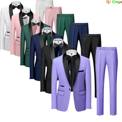 Black Men 2 Pieces Set, Mariage Color Block Collar Suits Jacket Trousers, Male Business Wedding Blazers Coat Pants, Asian Size