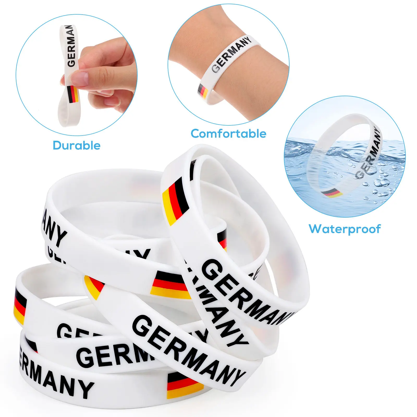 10Pcs Eco Friendly Silicone Country Wristband Flag Printed National Team Support Bracelet for Soccer Basketball Events Gym