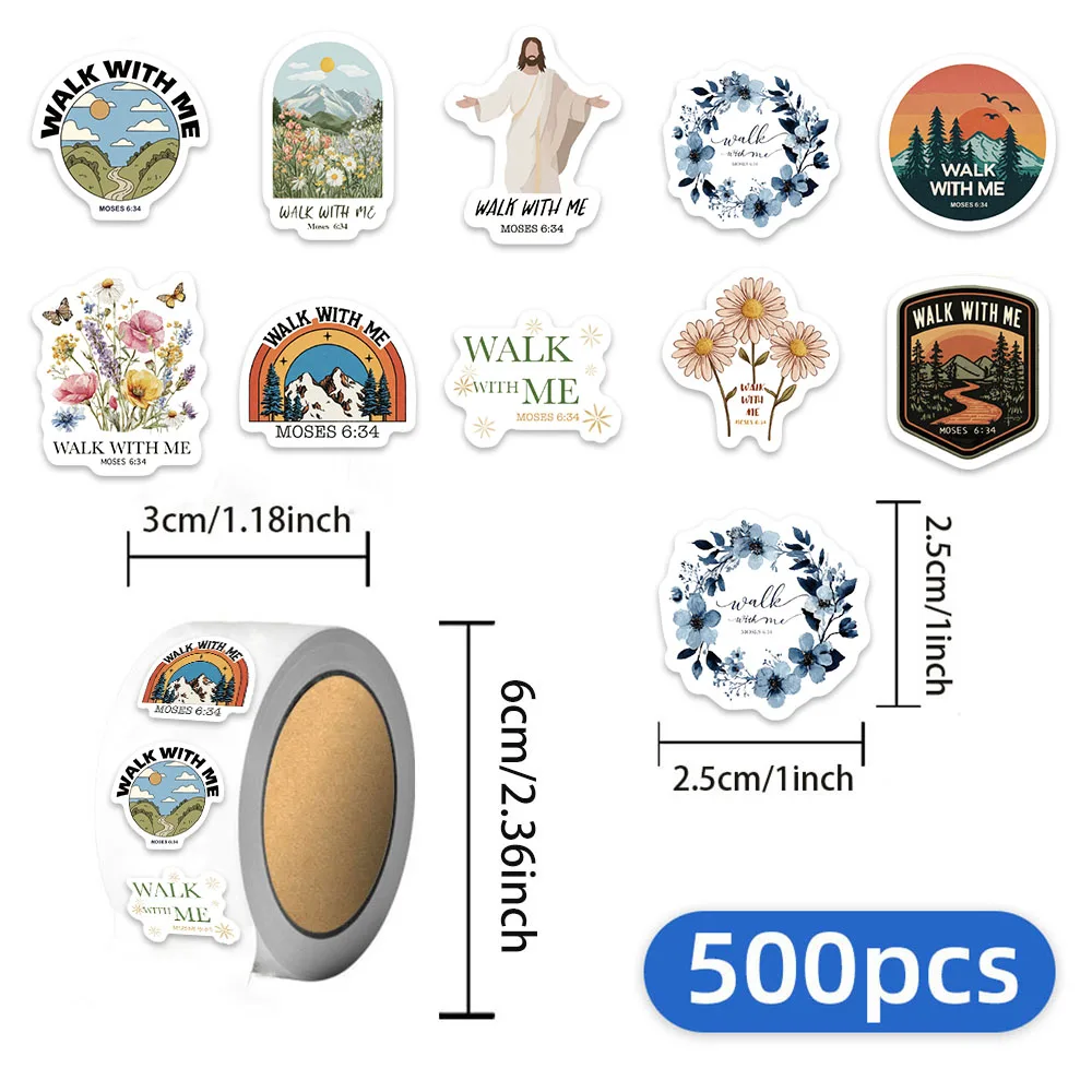 500PCS JESUS Walk with Me Cartoon Decorative Stickers Creative Hot Selling Decorative Computer Skateboard Stickers