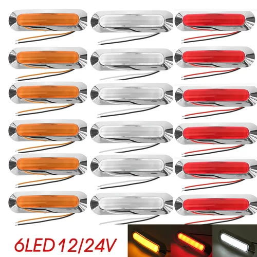 6/10 Uds 6 LED 12V 24V bisel cromado luz de posición lateral lámpara de advertencia externa luz indicadora naranja blanco rojo remolque camión