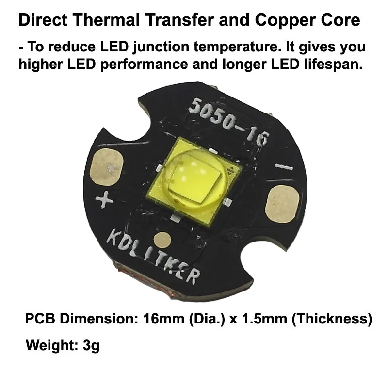 XM-L3 White 6500K SMD 5050 LED Emitter on KDLITKER DTP Copper MCPCB Flashlight DIY