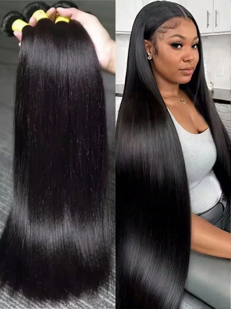 3 шт. Пучки человеческих волос Натуральный цвет Наращивание волос 1/3/4 шт. Пучки для полной головы 32-дюймовые длинные бразильские девственные человеческие волосы