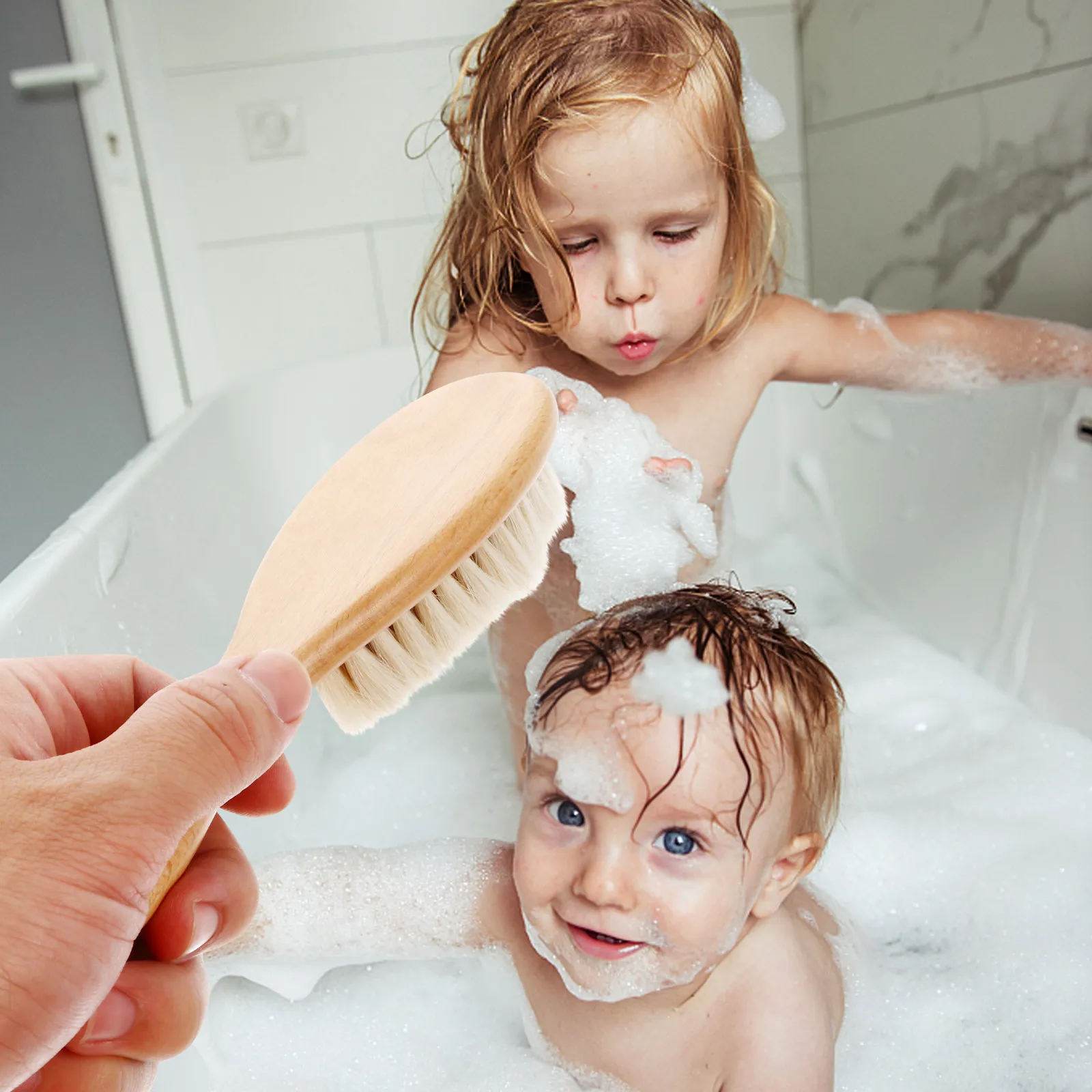 

Infant Hair Brush Premium Natural Wool Bristles Ergonomic Wood Handle Gentle Scalp Stimulation Detangle Baby Toddler Hair Comb