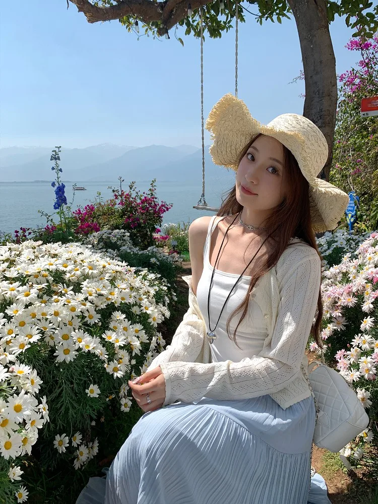 

Вязаный кардиган для женщин, весна-лето, новый, стильный, антивозрастной, стройнящий, солнцезащитный, длинный топ