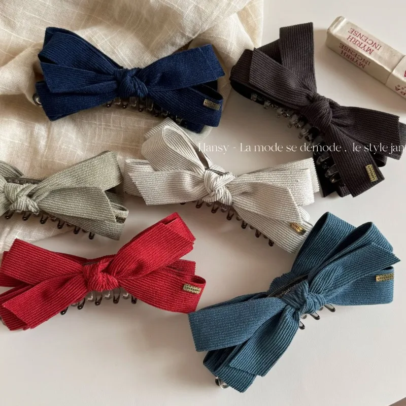 Fall and winterkorean style corduroy bows banana clip for women new arrival hair volume ponytail vertical twist clip hair clip