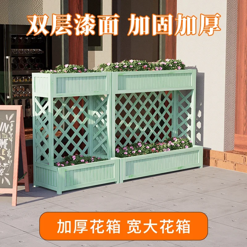 

Outdoor flower pot, courtyard, partition fence, solid wood mesh, flower slot wood, flower box, outdoor planting box, double-laye