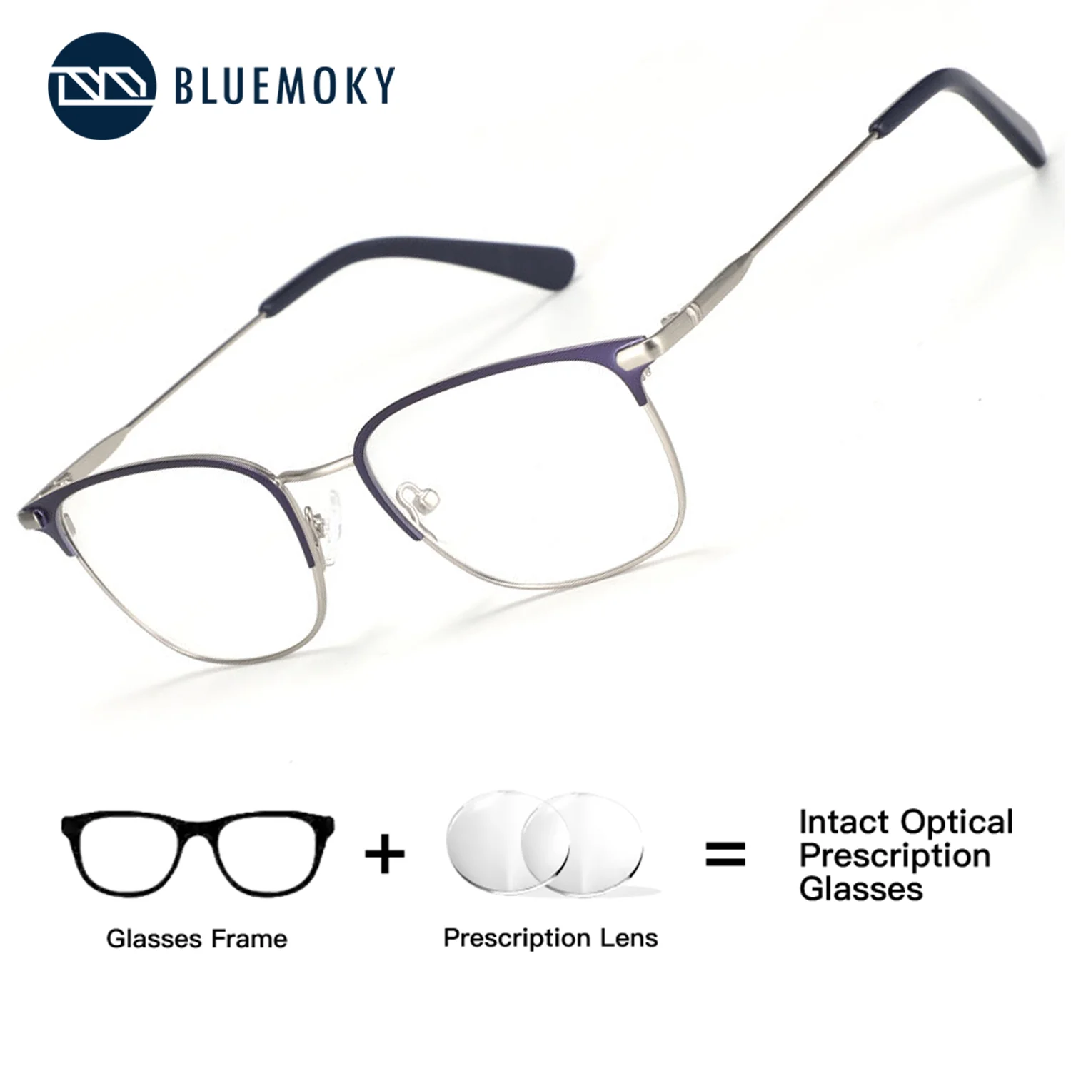 

BLUEMOKY Square Metal Prescription Glasses For Men With Blue Light Filter Anti Reflective Photochromic Progressive Multifocal