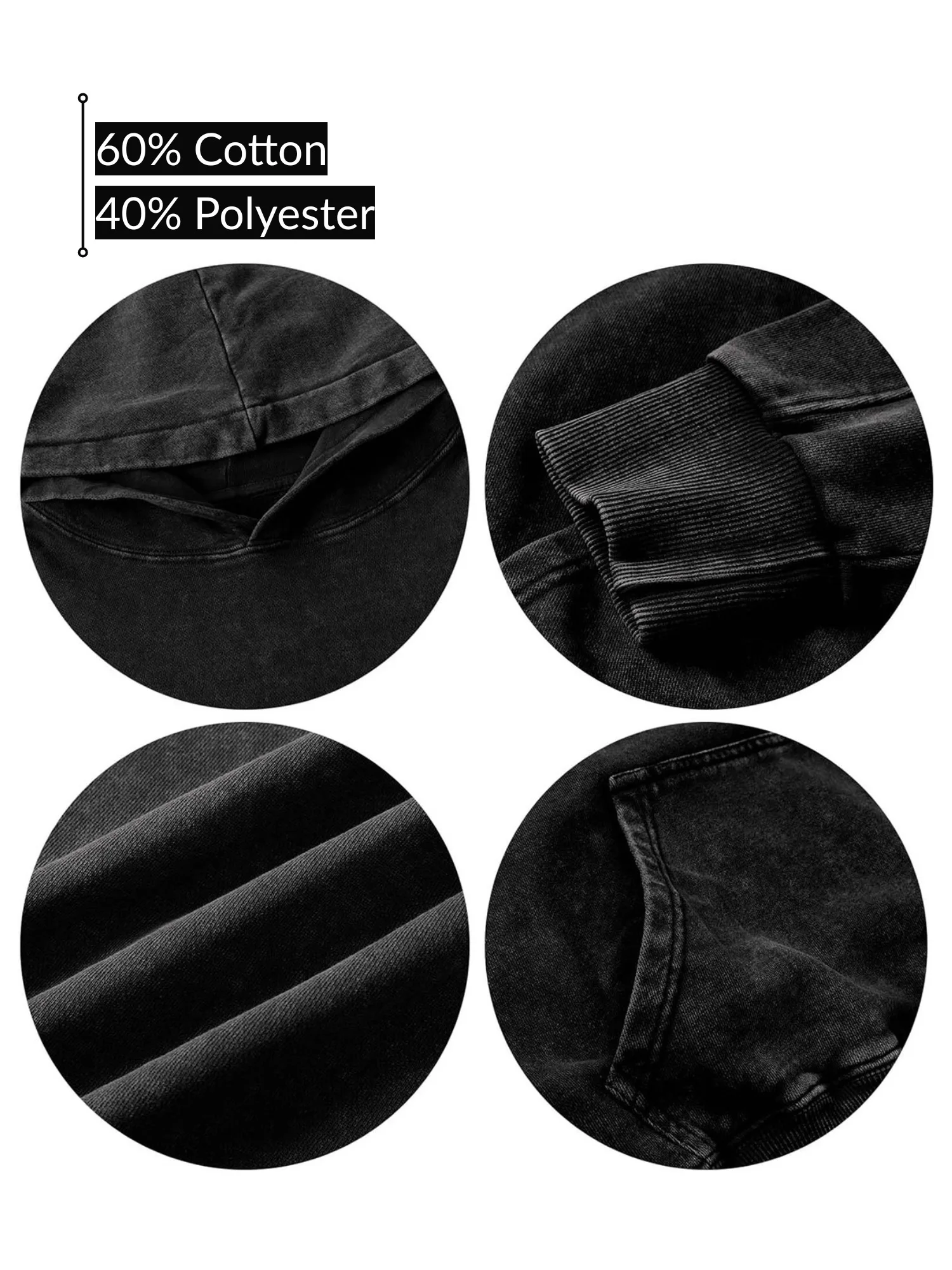 سترة بغطاء للرأس ثقيلة الوزن للرجال من Vintage 1980 - بلوفر أسود كلاسيكي لغسل الأحماض، سترة خريف وشتاء 400Gsm