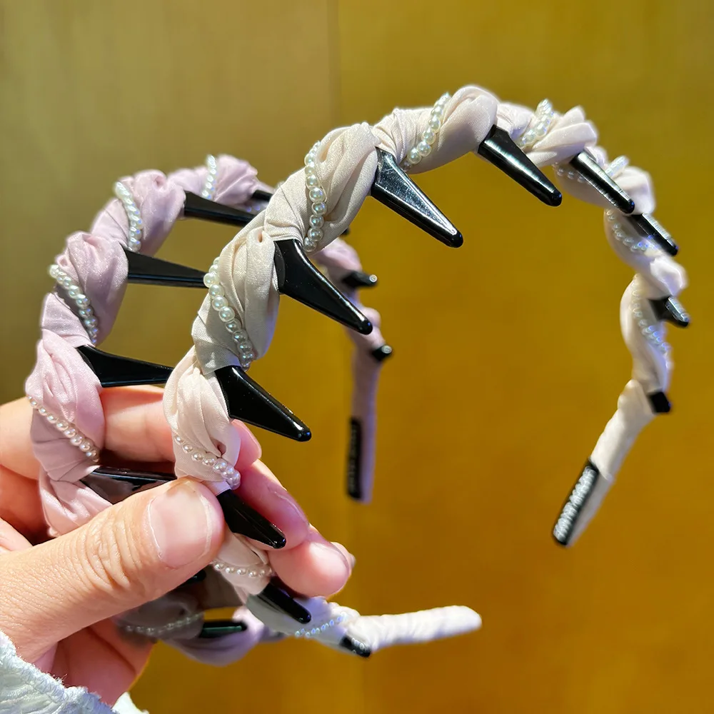 

Обруч для волос с волнистым дизайном, украшенный жемчугом, повязка на голову с высокой короной для женщин, элегантное повседневное использование, простая укладка, роскошные аксессуары для волос