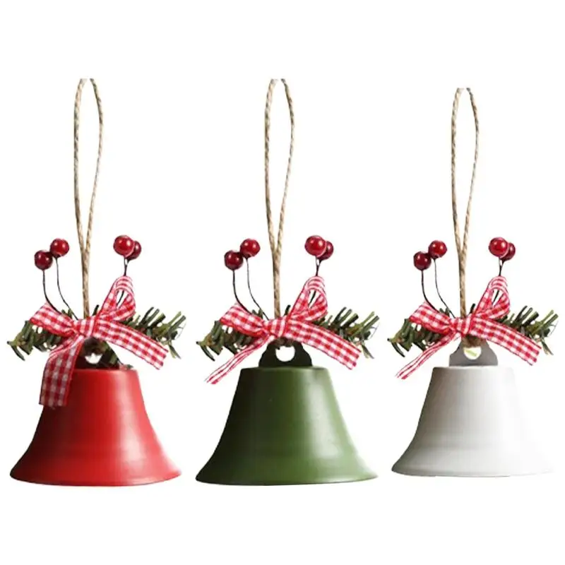 Christmas Bells Hanging Decorations Xmas Tree Bell Pendant Imitation Red Berry Decor Iron Bell  Tree Hanging Pendant