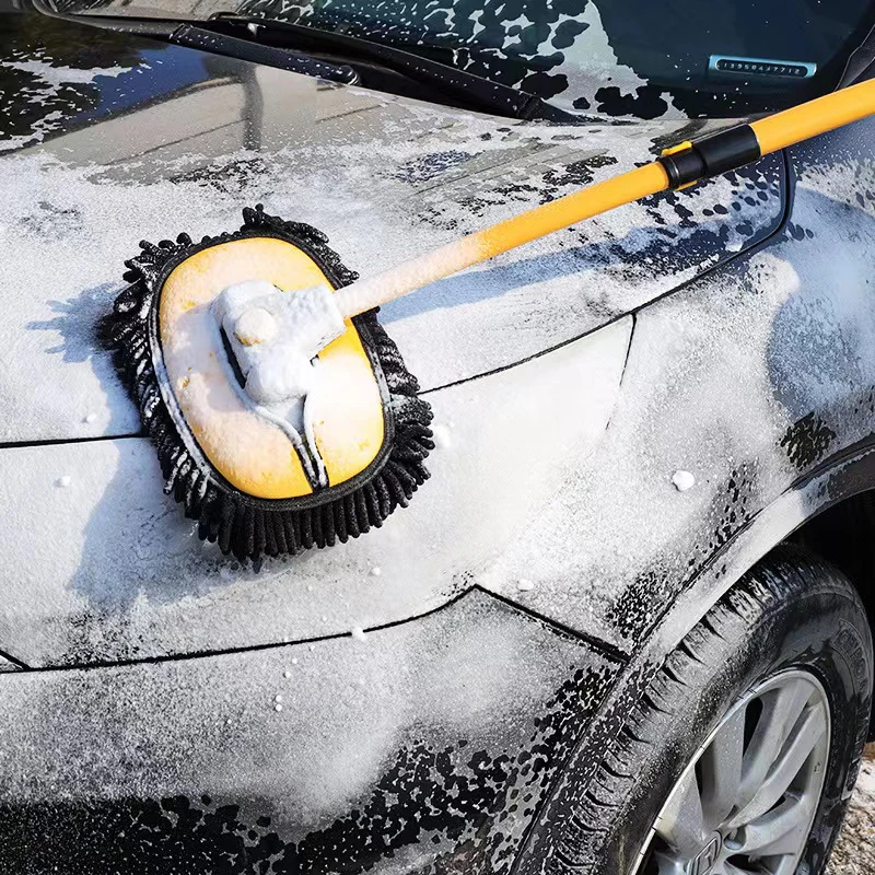 Car Wash Mop Telescoping Long Handle Cleaning Mop Car Cleaning Brush Car Detail Brush Adjustable Chenille Broom Car Accessories