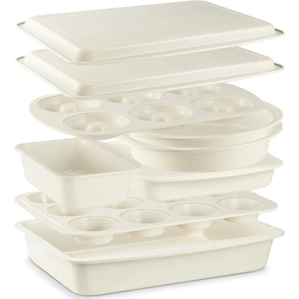 

BRONYPRO Stackable Bakeware Set, 9-Piece Baking Pans Set with Non-Stick Coating and Innovative Handles, Includes Exclusive Donut