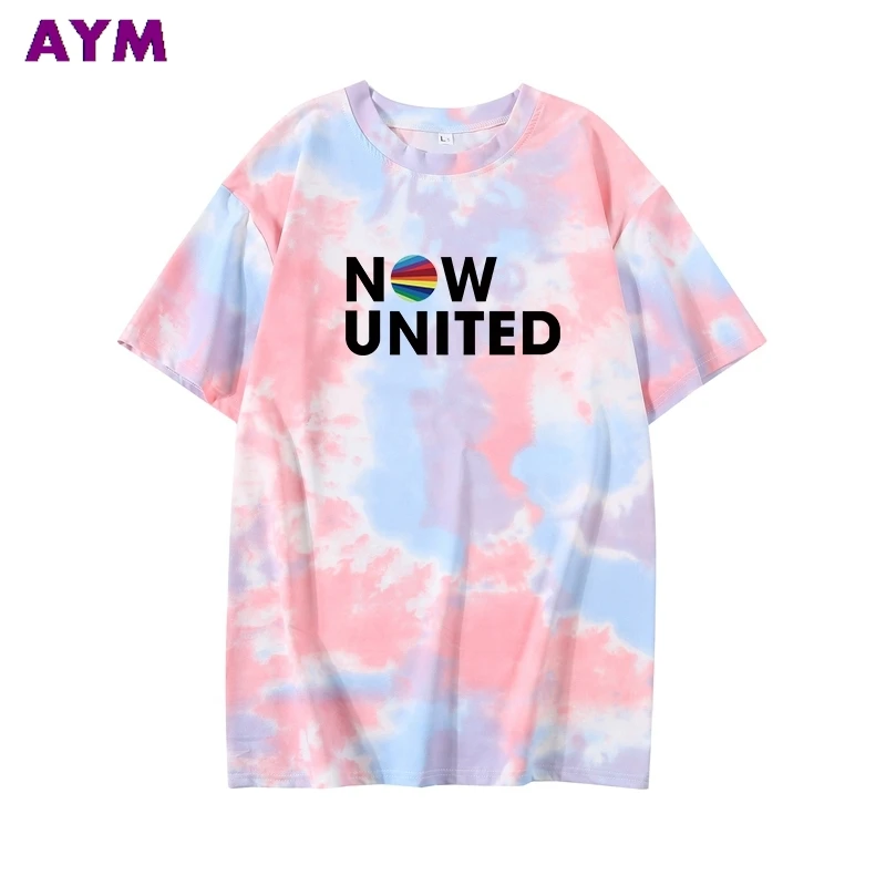 Now United  Printing Letter Pattern New Tie Dye T-Shirt Female Summer Japan Korean Casual Loose Harajuku Style Streetwear Tops