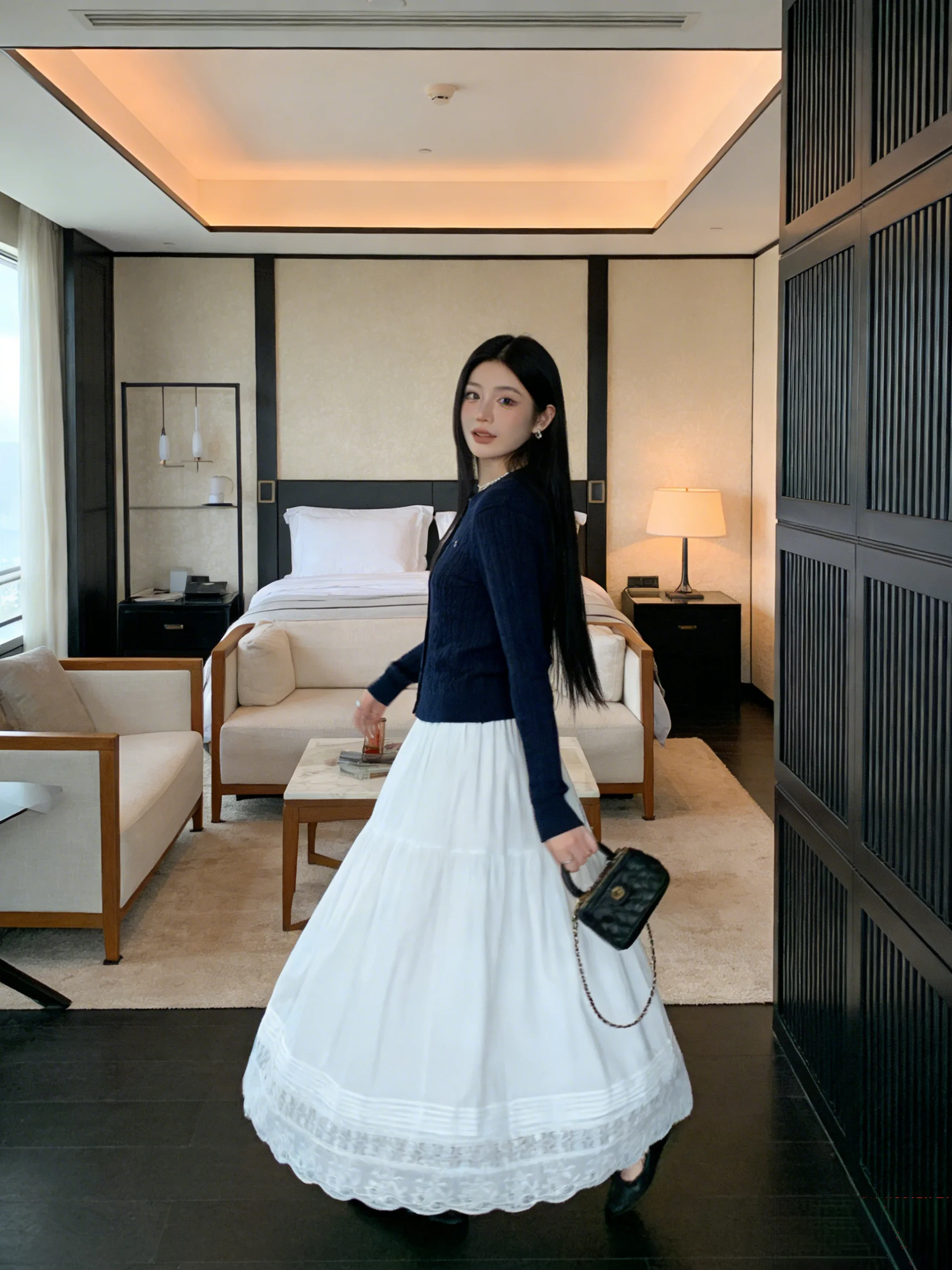 

Gentle Korean Sle Apricot Lace Splicing f Skirt Cake Skirt Spring Summer New Age Reduction Daily Match Long Skirt