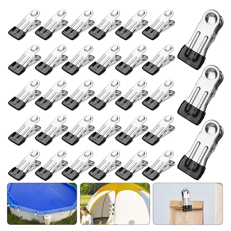 60Pcs Pool Cover Clips For Steel Wall Pools, Stainless Steel Pool Cover Clamps, Clothespin Hanger Clothes Hook