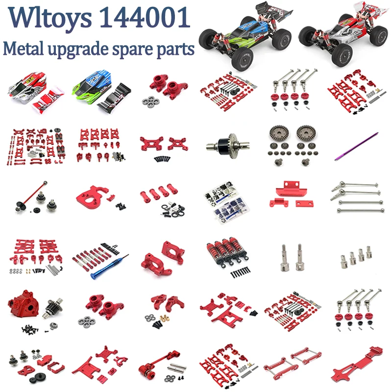 

WLtoys 144001 RC Car Metal Upgrade spare parts Swing the arm Front bumper Damping shelter Front and rear dog bones Metal parts